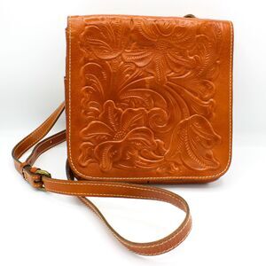 Patricia Nash Granada Tooled Leather Crossbody Bag Brown Floral Embossed Purse
